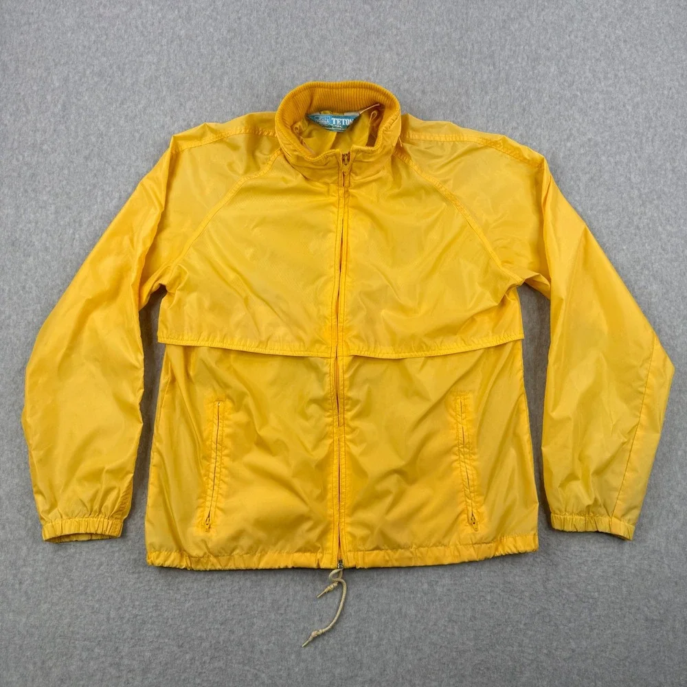 Vintage Woolrich Jacket Mens Medium Yellow Windbreaker Nylon Zip Up Teton Group